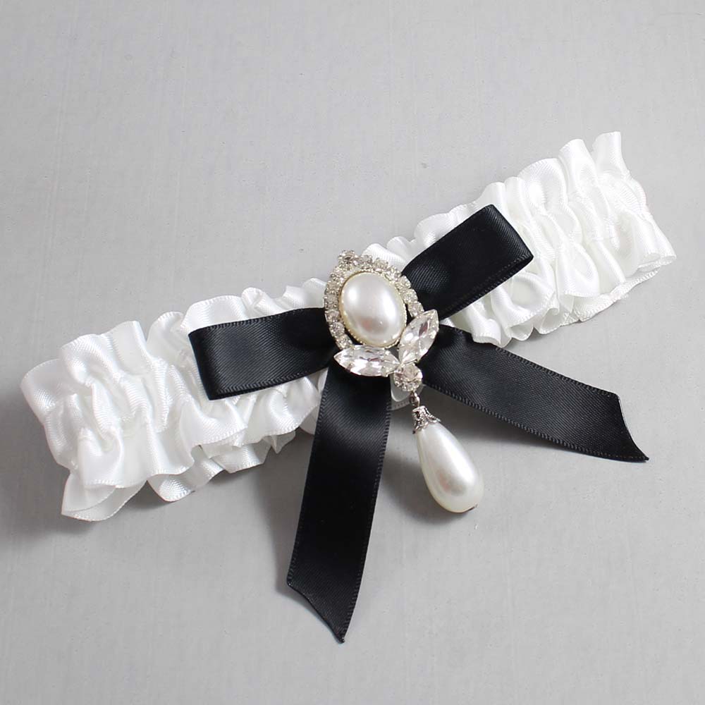 White and Black Satin Wedding Garter / White Wedding Garters / Wedding Garter / Custom Wedding Garter / Bridal Garter / Prom Garter / Linda Joyce Couture / Personalized Garter / Personalized Wedding Garter / Personalized Prom Garter