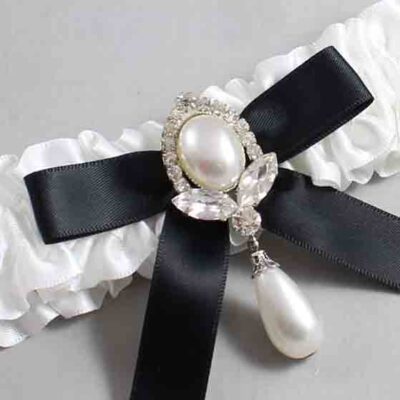 White and Black Satin Wedding Garter / White Wedding Garters / Wedding Garter / Custom Wedding Garter / Bridal Garter / Prom Garter / Linda Joyce Couture / Personalized Garter / Personalized Wedding Garter / Personalized Prom Garter