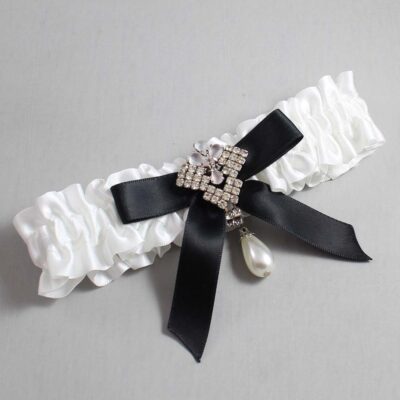 White and Black Satin Wedding Garter / White Wedding Garters / Wedding Garter / Custom Wedding Garter / Bridal Garter / Prom Garter / Linda Joyce Couture / Personalized Garter / Personalized Wedding Garter / Personalized Prom Garter