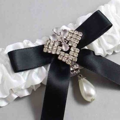 White and Black Satin Wedding Garter / White Wedding Garters / Wedding Garter / Custom Wedding Garter / Bridal Garter / Prom Garter / Linda Joyce Couture / Personalized Garter / Personalized Wedding Garter / Personalized Prom Garter