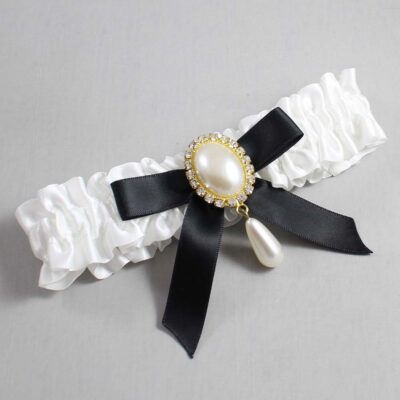 White and Black Satin Wedding Garter / White Wedding Garters / Wedding Garter / Custom Wedding Garter / Bridal Garter / Prom Garter / Linda Joyce Couture / Personalized Garter / Personalized Wedding Garter / Personalized Prom Garter