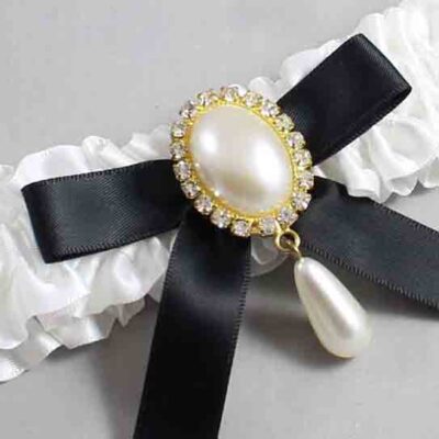 White and Black Satin Wedding Garter / White Wedding Garters / Wedding Garter / Custom Wedding Garter / Bridal Garter / Prom Garter / Linda Joyce Couture / Personalized Garter / Personalized Wedding Garter / Personalized Prom Garter