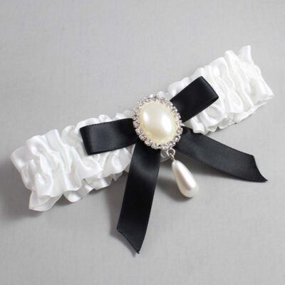 White and Black Satin Wedding Garter / White Wedding Garters / Wedding Garter / Custom Wedding Garter / Bridal Garter / Prom Garter / Linda Joyce Couture / Personalized Garter / Personalized Wedding Garter / Personalized Prom Garter