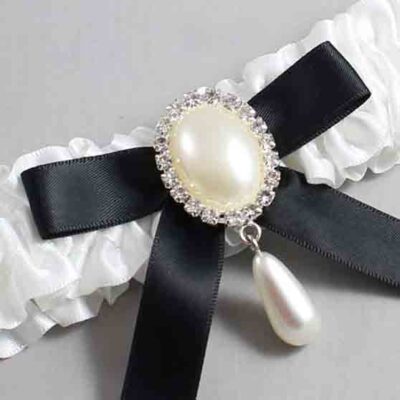 White and Black Satin Wedding Garter / White Wedding Garters / Wedding Garter / Custom Wedding Garter / Bridal Garter / Prom Garter / Linda Joyce Couture / Personalized Garter / Personalized Wedding Garter / Personalized Prom Garter