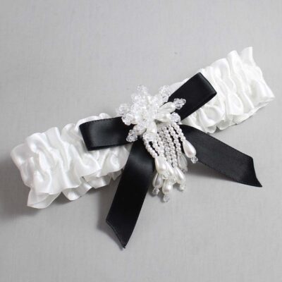 White and Black Satin Wedding Garter / White Wedding Garters / Wedding Garter / Custom Wedding Garter / Bridal Garter / Prom Garter / Linda Joyce Couture / Personalized Garter / Personalized Wedding Garter / Personalized Prom Garter