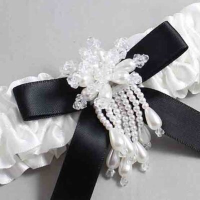 White and Black Satin Wedding Garter / White Wedding Garters / Wedding Garter / Custom Wedding Garter / Bridal Garter / Prom Garter / Linda Joyce Couture / Personalized Garter / Personalized Wedding Garter / Personalized Prom Garter