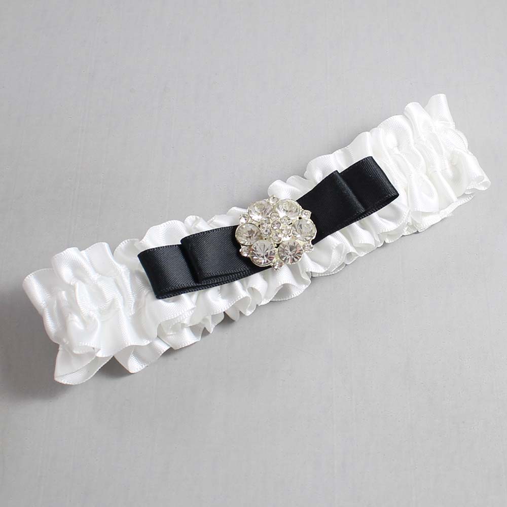 White and Black Satin Wedding Garter / White Wedding Garters / Wedding Garter / Custom Wedding Garter / Bridal Garter / Prom Garter / Linda Joyce Couture / Personalized Garter / Personalized Wedding Garter / Personalized Prom Garter