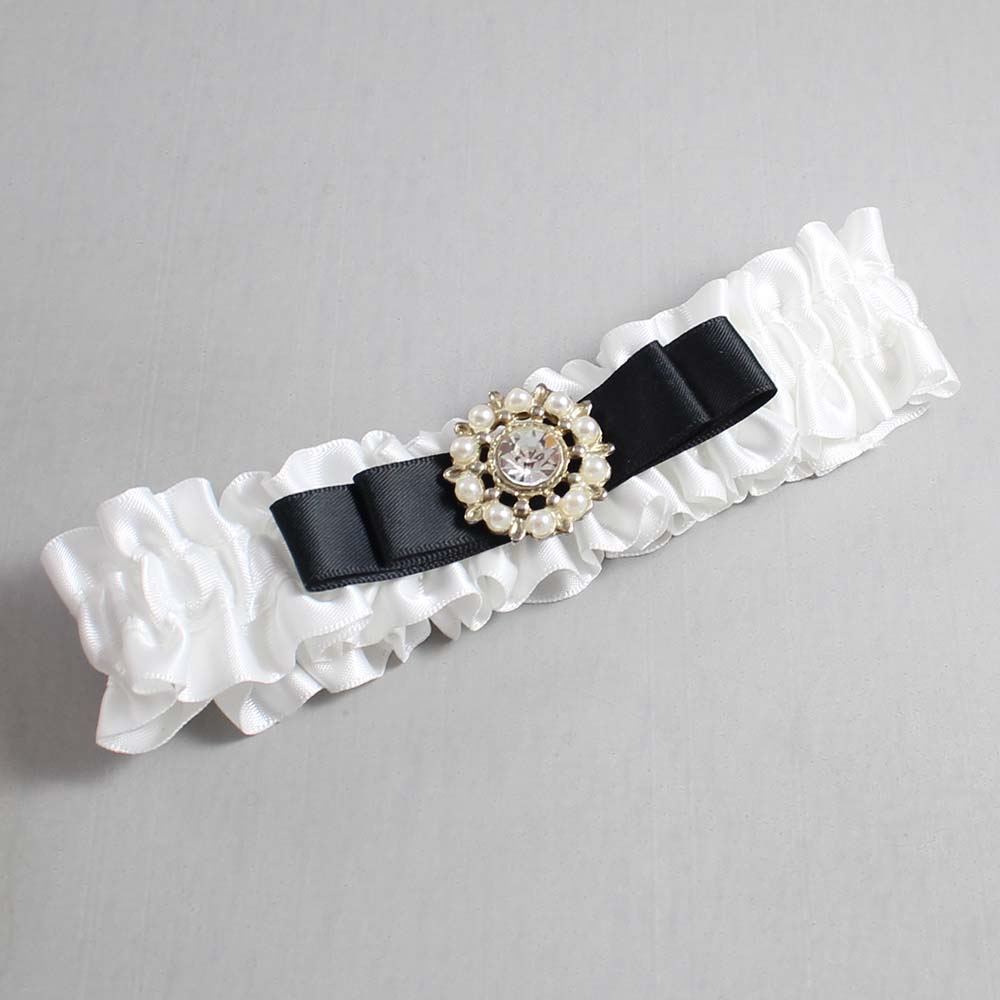 White and Black Satin Wedding Garter / White Wedding Garters / Wedding Garter / Custom Wedding Garter / Bridal Garter / Prom Garter / Linda Joyce Couture / Personalized Garter / Personalized Wedding Garter / Personalized Prom Garter