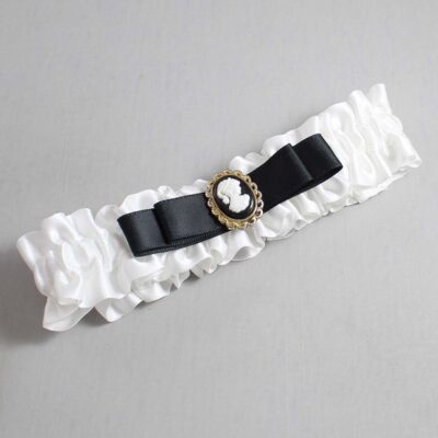 White and Black Satin Wedding Garter / White Wedding Garters / Wedding Garter / Custom Wedding Garter / Bridal Garter / Prom Garter / Linda Joyce Couture / Personalized Garter / Personalized Wedding Garter / Personalized Prom Garter