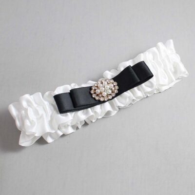 White and Black Satin Wedding Garter / White Wedding Garters / Wedding Garter / Custom Wedding Garter / Bridal Garter / Prom Garter / Linda Joyce Couture / Personalized Garter / Personalized Wedding Garter / Personalized Prom Garter
