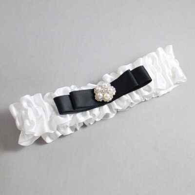 White and Black Satin Wedding Garter / White Wedding Garters / Wedding Garter / Custom Wedding Garter / Bridal Garter / Prom Garter / Linda Joyce Couture / Personalized Garter / Personalized Wedding Garter / Personalized Prom Garter