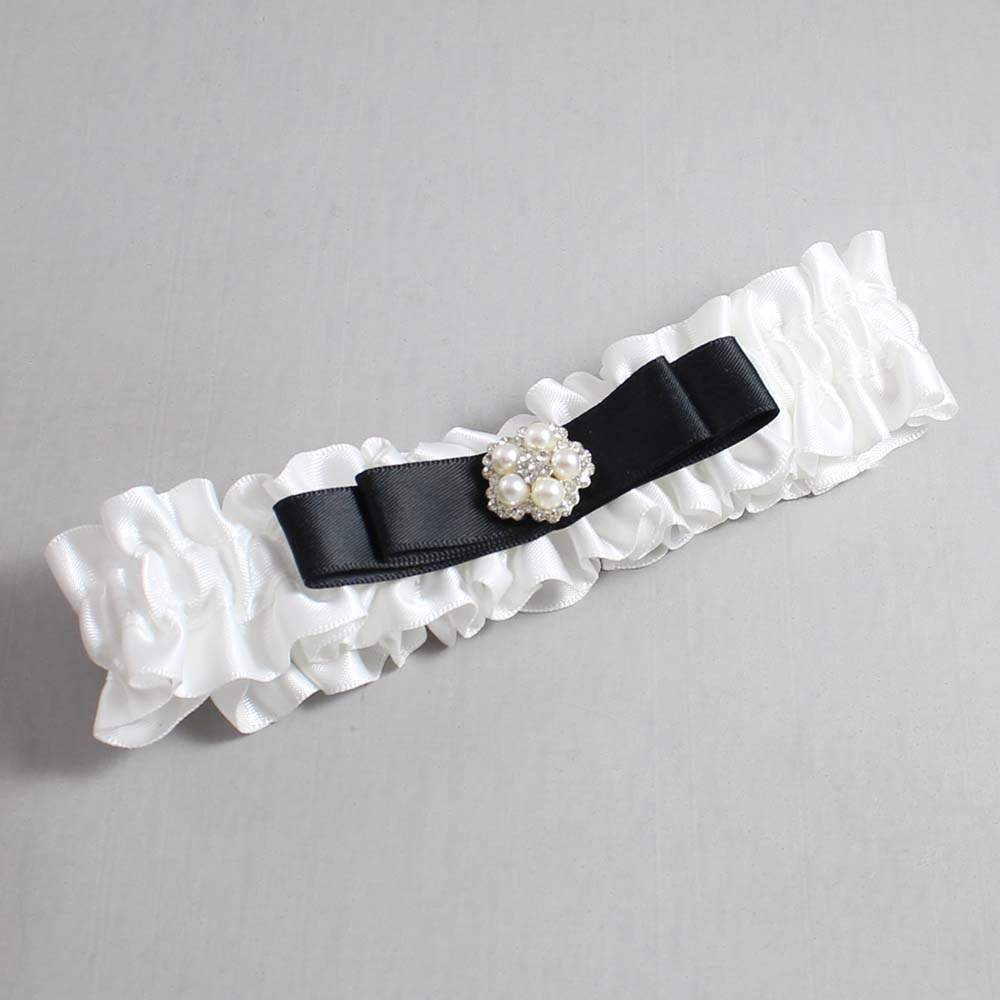 White and Black Satin Wedding Garter / White Wedding Garters / Wedding Garter / Custom Wedding Garter / Bridal Garter / Prom Garter / Linda Joyce Couture / Personalized Garter / Personalized Wedding Garter / Personalized Prom Garter