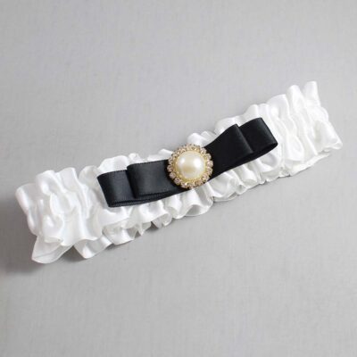 White and Black Satin Wedding Garter / White Wedding Garters / Wedding Garter / Custom Wedding Garter / Bridal Garter / Prom Garter / Linda Joyce Couture / Personalized Garter / Personalized Wedding Garter / Personalized Prom Garter