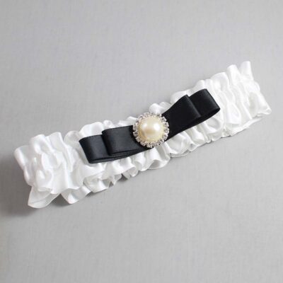White and Black Satin Wedding Garter / White Wedding Garters / Wedding Garter / Custom Wedding Garter / Bridal Garter / Prom Garter / Linda Joyce Couture / Personalized Garter / Personalized Wedding Garter / Personalized Prom Garter
