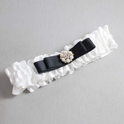 White and Black Satin Wedding Garter / White Wedding Garters / Wedding Garter / Custom Wedding Garter / Bridal Garter / Prom Garter / Linda Joyce Couture / Personalized Garter / Personalized Wedding Garter / Personalized Prom Garter