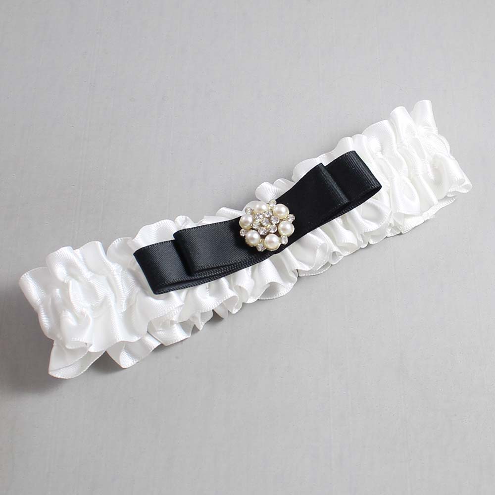 White and Black Satin Wedding Garter / White Wedding Garters / Wedding Garter / Custom Wedding Garter / Bridal Garter / Prom Garter / Linda Joyce Couture / Personalized Garter / Personalized Wedding Garter / Personalized Prom Garter