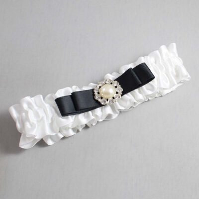 White and Black Satin Wedding Garter / White Wedding Garters / Wedding Garter / Custom Wedding Garter / Bridal Garter / Prom Garter / Linda Joyce Couture / Personalized Garter / Personalized Wedding Garter / Personalized Prom Garter