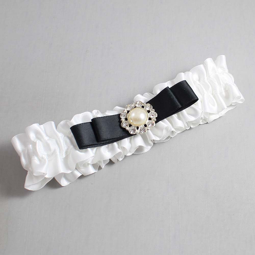 White and Black Satin Wedding Garter / White Wedding Garters / Wedding Garter / Custom Wedding Garter / Bridal Garter / Prom Garter / Linda Joyce Couture / Personalized Garter / Personalized Wedding Garter / Personalized Prom Garter