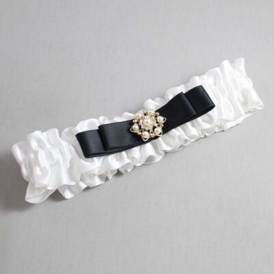 White and Black Satin Wedding Garter / White Wedding Garters / Wedding Garter / Custom Wedding Garter / Bridal Garter / Prom Garter / Linda Joyce Couture / Personalized Garter / Personalized Wedding Garter / Personalized Prom Garter