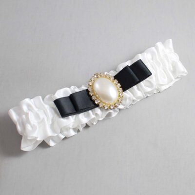 White and Black Satin Wedding Garter / White Wedding Garters / Wedding Garter / Custom Wedding Garter / Bridal Garter / Prom Garter / Linda Joyce Couture / Personalized Garter / Personalized Wedding Garter / Personalized Prom Garter