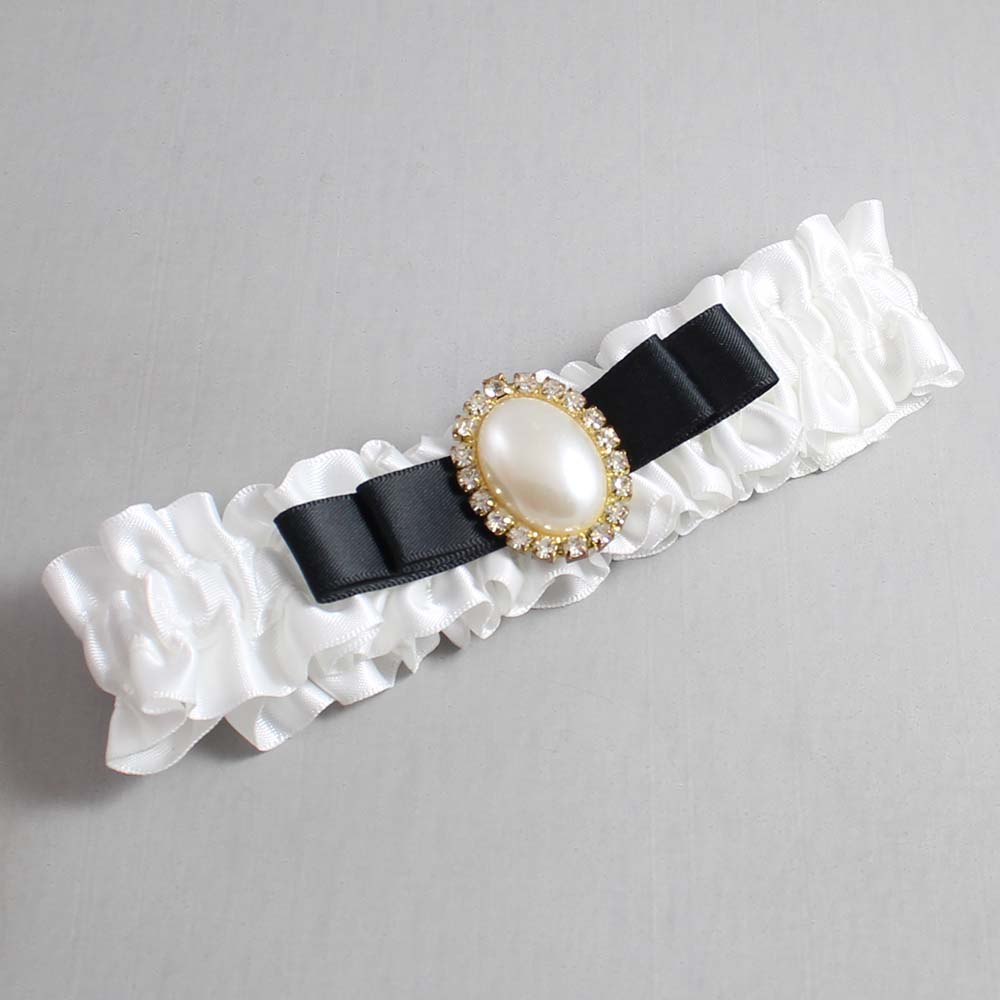 White and Black Satin Wedding Garter / White Wedding Garters / Wedding Garter / Custom Wedding Garter / Bridal Garter / Prom Garter / Linda Joyce Couture / Personalized Garter / Personalized Wedding Garter / Personalized Prom Garter