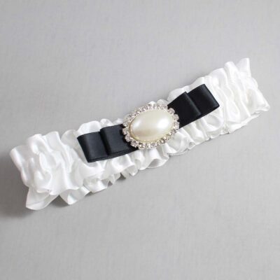 White and Black Satin Wedding Garter / White Wedding Garters / Wedding Garter / Custom Wedding Garter / Bridal Garter / Prom Garter / Linda Joyce Couture / Personalized Garter / Personalized Wedding Garter / Personalized Prom Garter