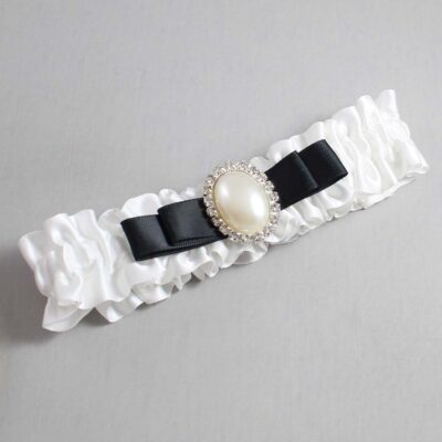 White and Black Satin Wedding Garter / White Wedding Garters / Wedding Garter / Custom Wedding Garter / Bridal Garter / Prom Garter / Linda Joyce Couture / Personalized Garter / Personalized Wedding Garter / Personalized Prom Garter