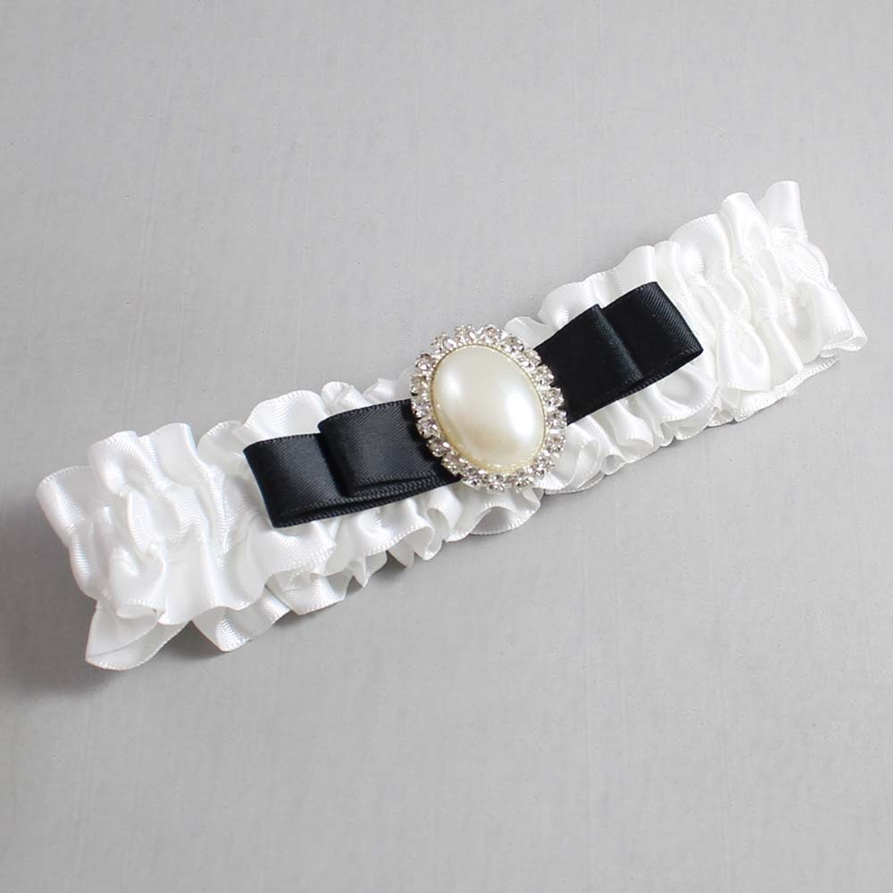 White and Black Satin Wedding Garter / White Wedding Garters / Wedding Garter / Custom Wedding Garter / Bridal Garter / Prom Garter / Linda Joyce Couture / Personalized Garter / Personalized Wedding Garter / Personalized Prom Garter