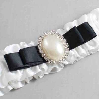 White and Black Satin Wedding Garter / White Wedding Garters / Wedding Garter / Custom Wedding Garter / Bridal Garter / Prom Garter / Linda Joyce Couture / Personalized Garter / Personalized Wedding Garter / Personalized Prom Garter