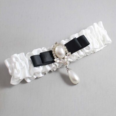 White and Black Satin Wedding Garter / White Wedding Garters / Wedding Garter / Custom Wedding Garter / Bridal Garter / Prom Garter / Linda Joyce Couture / Personalized Garter / Personalized Wedding Garter / Personalized Prom Garter