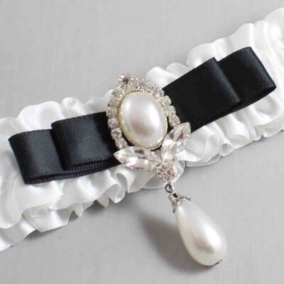 White and Black Satin Wedding Garter / White Wedding Garters / Wedding Garter / Custom Wedding Garter / Bridal Garter / Prom Garter / Linda Joyce Couture / Personalized Garter / Personalized Wedding Garter / Personalized Prom Garter