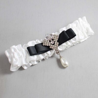 White and Black Satin Wedding Garter / White Wedding Garters / Wedding Garter / Custom Wedding Garter / Bridal Garter / Prom Garter / Linda Joyce Couture / Personalized Garter / Personalized Wedding Garter / Personalized Prom Garter
