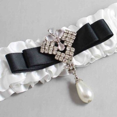 White and Black Satin Wedding Garter / White Wedding Garters / Wedding Garter / Custom Wedding Garter / Bridal Garter / Prom Garter / Linda Joyce Couture / Personalized Garter / Personalized Wedding Garter / Personalized Prom Garter