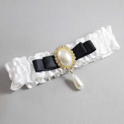 White and Black Satin Wedding Garter / White Wedding Garters / Wedding Garter / Custom Wedding Garter / Bridal Garter / Prom Garter / Linda Joyce Couture / Personalized Garter / Personalized Wedding Garter / Personalized Prom Garter