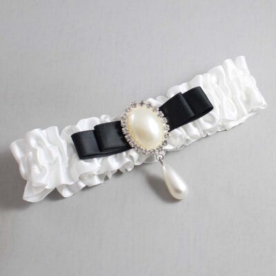 White and Black Satin Wedding Garter / White Wedding Garters / Wedding Garter / Custom Wedding Garter / Bridal Garter / Prom Garter / Linda Joyce Couture / Personalized Garter / Personalized Wedding Garter / Personalized Prom Garter