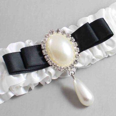White and Black Satin Wedding Garter / White Wedding Garters / Wedding Garter / Custom Wedding Garter / Bridal Garter / Prom Garter / Linda Joyce Couture / Personalized Garter / Personalized Wedding Garter / Personalized Prom Garter