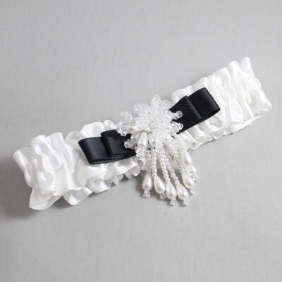 White and Black Satin Wedding Garter / White Wedding Garters / Wedding Garter / Custom Wedding Garter / Bridal Garter / Prom Garter / Linda Joyce Couture / Personalized Garter / Personalized Wedding Garter / Personalized Prom Garter