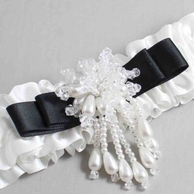 White and Black Satin Wedding Garter / White Wedding Garters / Wedding Garter / Custom Wedding Garter / Bridal Garter / Prom Garter / Linda Joyce Couture / Personalized Garter / Personalized Wedding Garter / Personalized Prom Garter