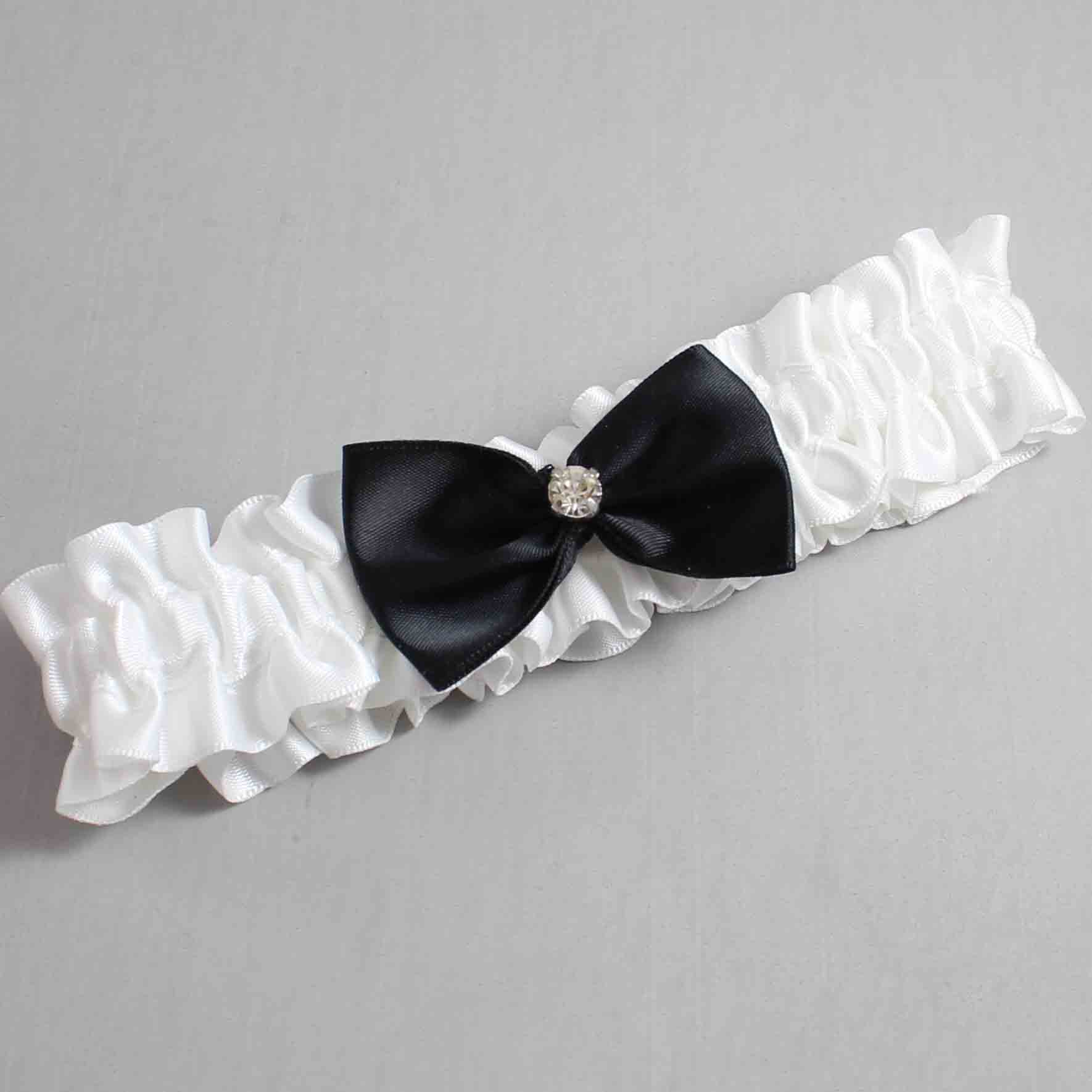 White and Black Satin Wedding Garter / White Wedding Garters / Wedding Garter / Custom Wedding Garter / Bridal Garter / Prom Garter / Linda Joyce Couture / Personalized Garter / Personalized Wedding Garter / Personalized Prom Garter
