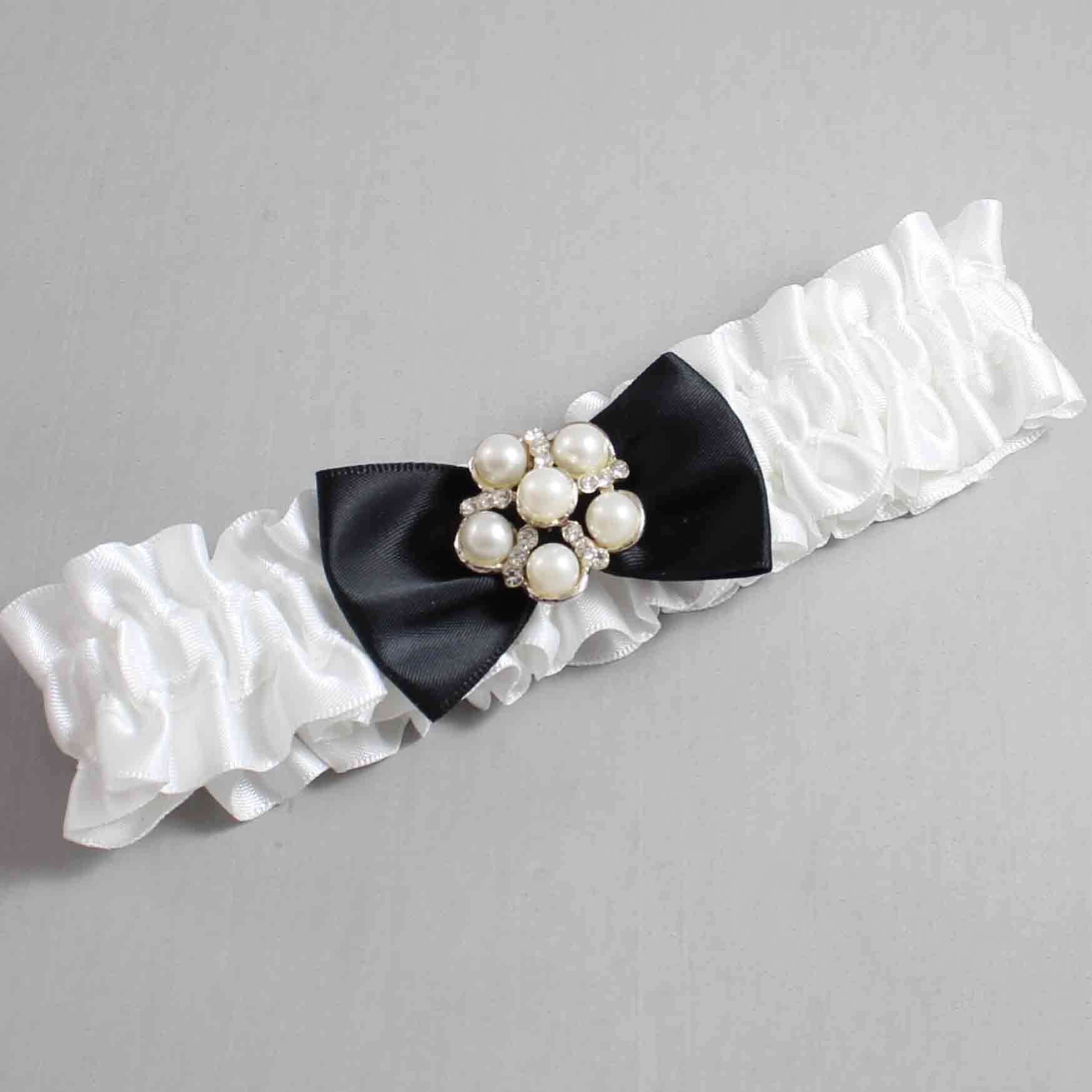 White and Black Satin Wedding Garter / White Wedding Garters / Wedding Garter / Custom Wedding Garter / Bridal Garter / Prom Garter / Linda Joyce Couture / Personalized Garter / Personalized Wedding Garter / Personalized Prom Garter
