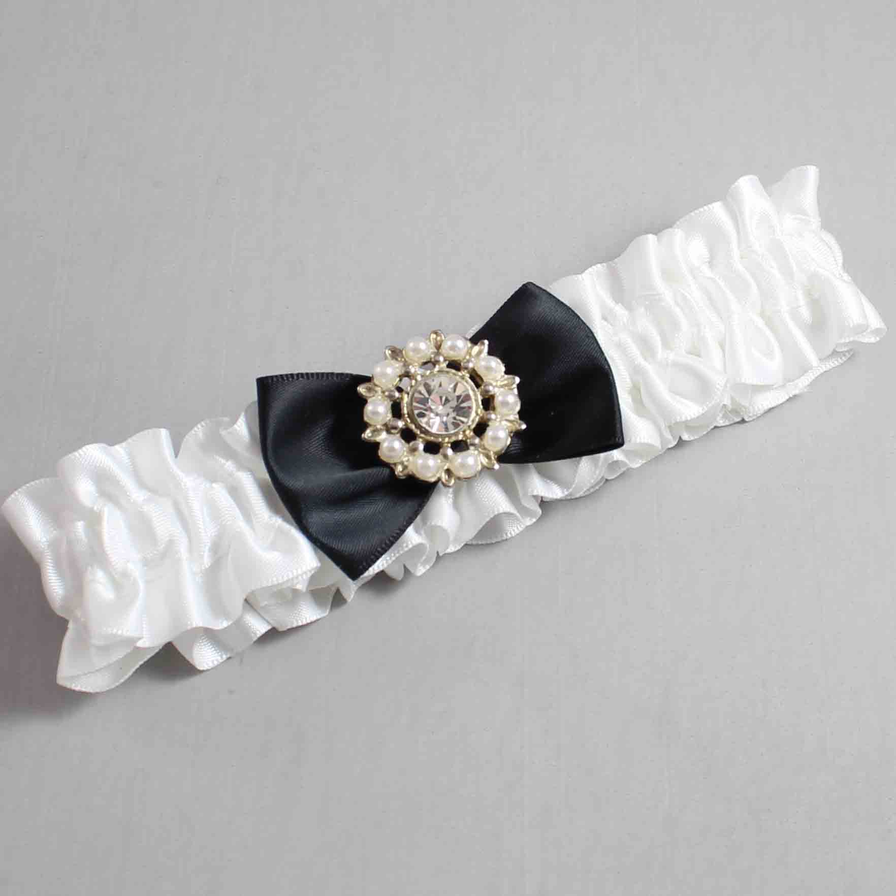 White and Black Satin Wedding Garter / White Wedding Garters / Wedding Garter / Custom Wedding Garter / Bridal Garter / Prom Garter / Linda Joyce Couture / Personalized Garter / Personalized Wedding Garter / Personalized Prom Garter