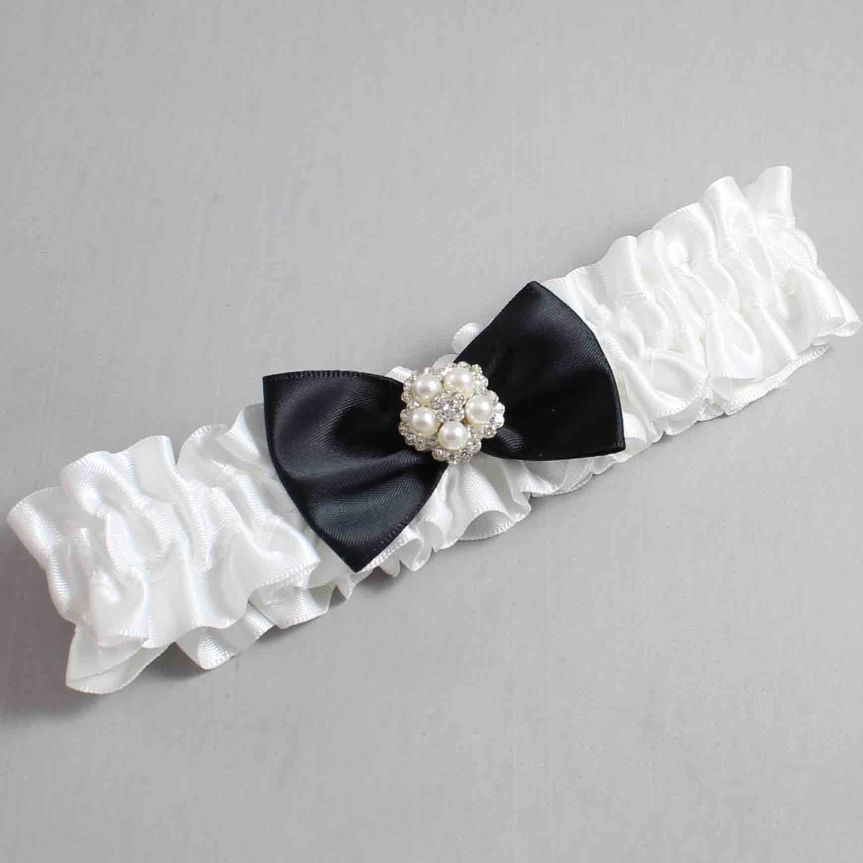 White and Black Satin Wedding Garter / White Wedding Garters / Wedding Garter / Custom Wedding Garter / Bridal Garter / Prom Garter / Linda Joyce Couture / Personalized Garter / Personalized Wedding Garter / Personalized Prom Garter