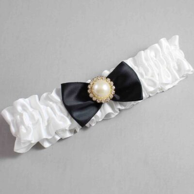 White and Black Satin Wedding Garter / White Wedding Garters / Wedding Garter / Custom Wedding Garter / Bridal Garter / Prom Garter / Linda Joyce Couture / Personalized Garter / Personalized Wedding Garter / Personalized Prom Garter