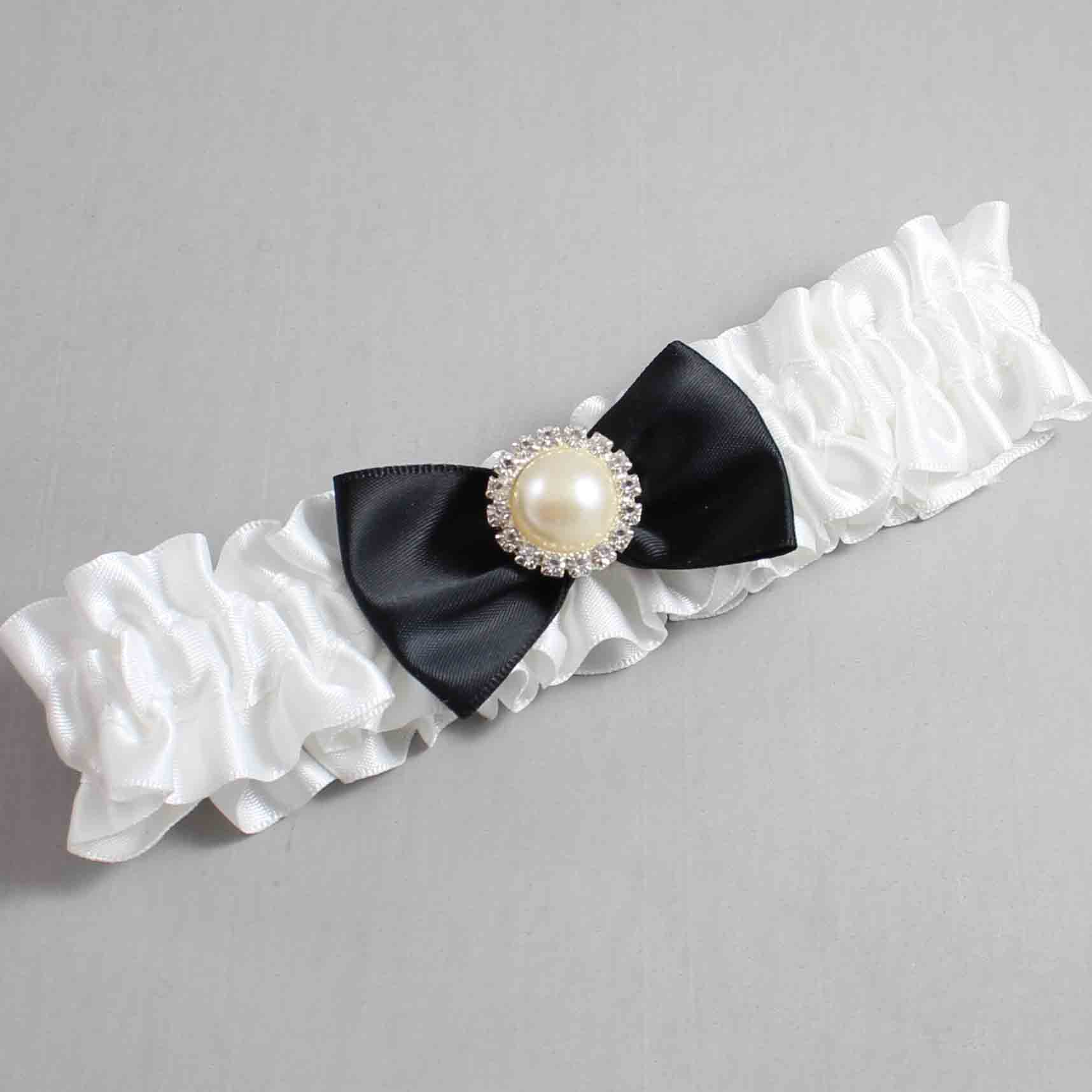 White and Black Satin Wedding Garter / White Wedding Garters / Wedding Garter / Custom Wedding Garter / Bridal Garter / Prom Garter / Linda Joyce Couture / Personalized Garter / Personalized Wedding Garter / Personalized Prom Garter