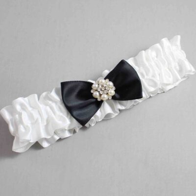 White and Black Satin Wedding Garter / White Wedding Garters / Wedding Garter / Custom Wedding Garter / Bridal Garter / Prom Garter / Linda Joyce Couture / Personalized Garter / Personalized Wedding Garter / Personalized Prom Garter