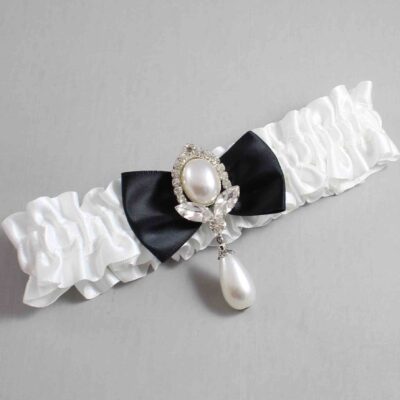 White and Black Satin Wedding Garter / White Wedding Garters / Wedding Garter / Custom Wedding Garter / Bridal Garter / Prom Garter / Linda Joyce Couture / Personalized Garter / Personalized Wedding Garter / Personalized Prom Garter