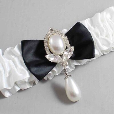 White and Black Satin Wedding Garter / White Wedding Garters / Wedding Garter / Custom Wedding Garter / Bridal Garter / Prom Garter / Linda Joyce Couture / Personalized Garter / Personalized Wedding Garter / Personalized Prom Garter
