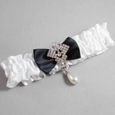 White and Black Satin Wedding Garter / White Wedding Garters / Wedding Garter / Custom Wedding Garter / Bridal Garter / Prom Garter / Linda Joyce Couture / Personalized Garter / Personalized Wedding Garter / Personalized Prom Garter