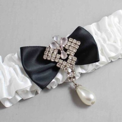 White and Black Satin Wedding Garter / White Wedding Garters / Wedding Garter / Custom Wedding Garter / Bridal Garter / Prom Garter / Linda Joyce Couture / Personalized Garter / Personalized Wedding Garter / Personalized Prom Garter