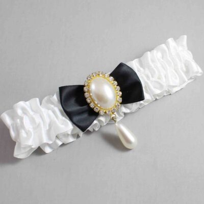 White and Black Satin Wedding Garter / White Wedding Garters / Wedding Garter / Custom Wedding Garter / Bridal Garter / Prom Garter / Linda Joyce Couture / Personalized Garter / Personalized Wedding Garter / Personalized Prom Garter